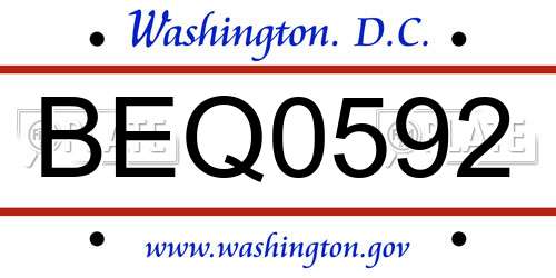 BEQ0592 District Of Columbia License Plate