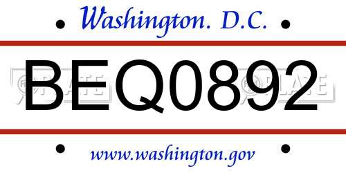 BEQ0892 District Of Columbia License Plate
