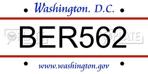 BER562 District Of Columbia License Plate