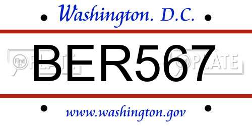 BER567 District Of Columbia License Plate