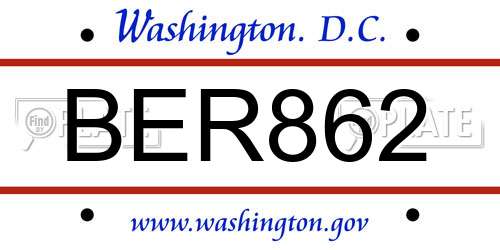 BER862 District Of Columbia License Plate