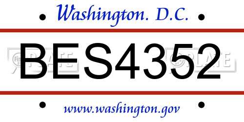 BES4352 District Of Columbia License Plate