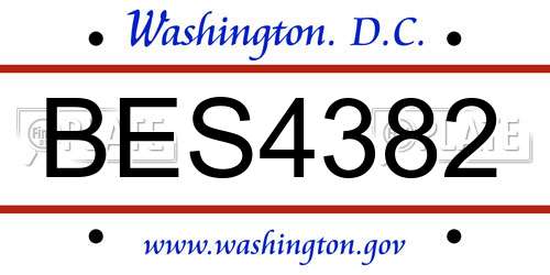 BES4382 District Of Columbia License Plate