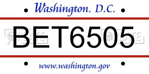 BET6505 District Of Columbia License Plate