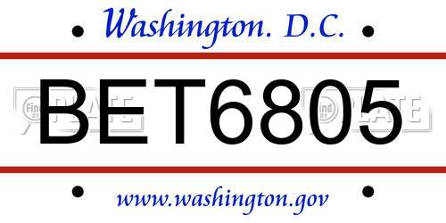 BET6805 District Of Columbia License Plate