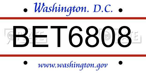 BET6808 District Of Columbia License Plate
