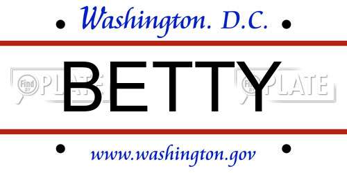 BETTY District Of Columbia License Plate