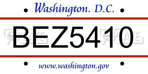 BEZ5410 District Of Columbia License Plate