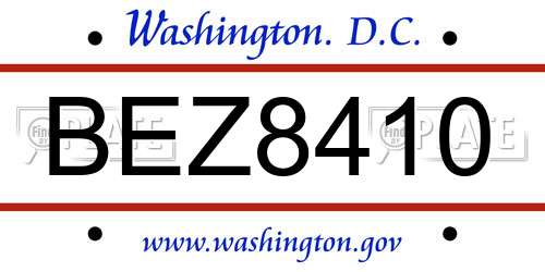 BEZ8410 District Of Columbia License Plate
