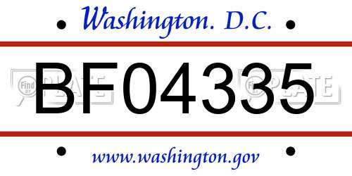 BF04335 District Of Columbia License Plate
