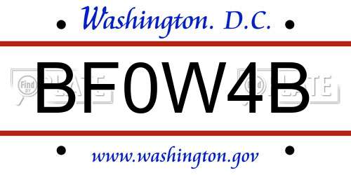 BF0W4B District Of Columbia License Plate