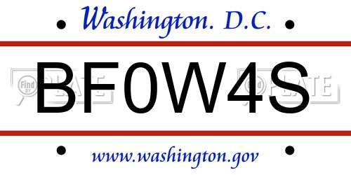 BF0W4S District Of Columbia License Plate