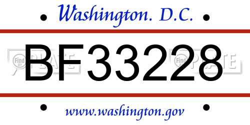 BF33228 District Of Columbia License Plate