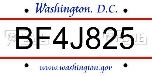 BF4J825 District Of Columbia License Plate