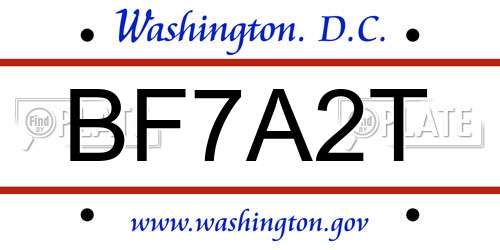 BF7A2T District Of Columbia License Plate