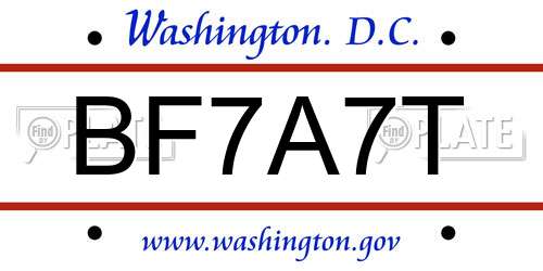BF7A7T District Of Columbia License Plate
