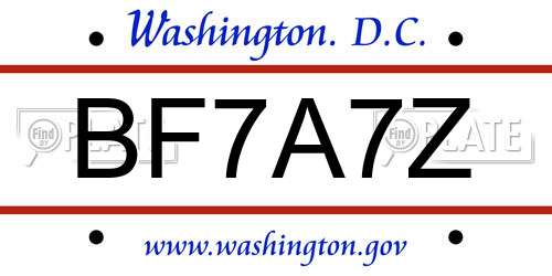 BF7A7Z District Of Columbia License Plate