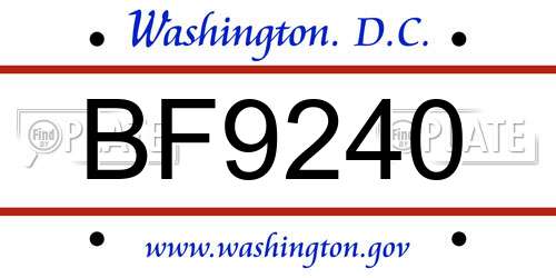 BF9240 District Of Columbia License Plate