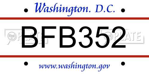 BFB352 District Of Columbia License Plate