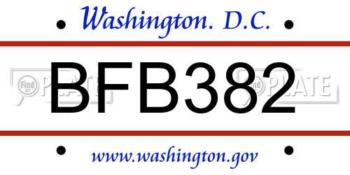 BFB382 District Of Columbia License Plate
