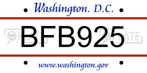 BFB925 District Of Columbia License Plate