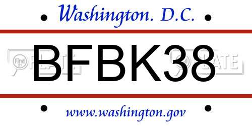 BFBK38 District Of Columbia License Plate