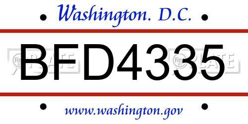 BFD4335 District Of Columbia License Plate