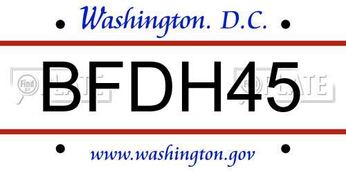 BFDH45 District Of Columbia License Plate