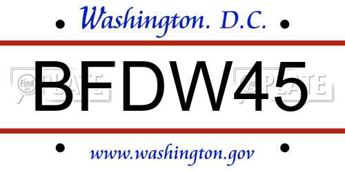 BFDW45 District Of Columbia License Plate