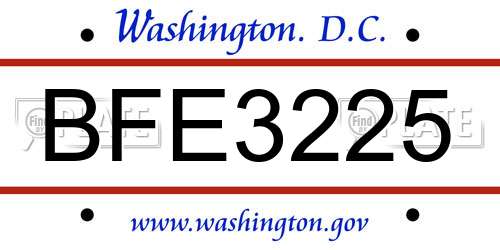 BFE3225 District Of Columbia License Plate