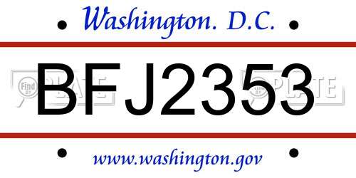 BFJ2353 District Of Columbia License Plate