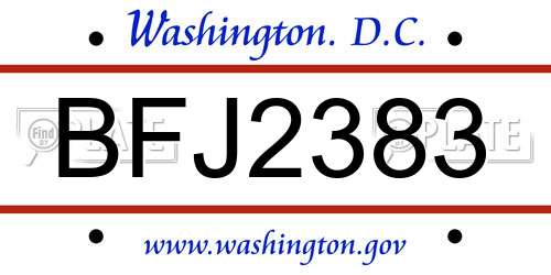 BFJ2383 District Of Columbia License Plate