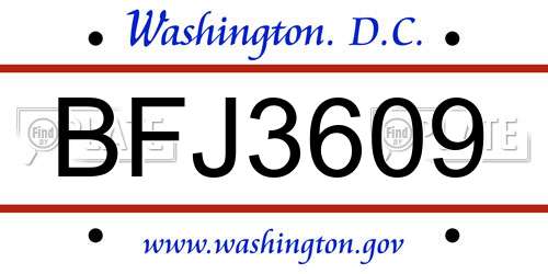 BFJ3609 District Of Columbia License Plate