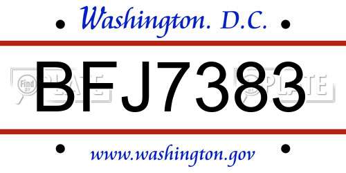 BFJ7383 District Of Columbia License Plate