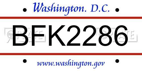 BFK2286 District Of Columbia License Plate