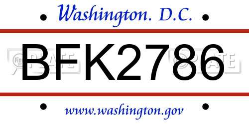 BFK2786 District Of Columbia License Plate
