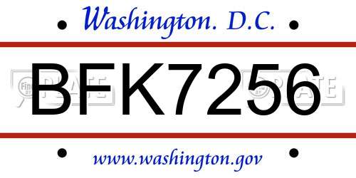 BFK7256 District Of Columbia License Plate