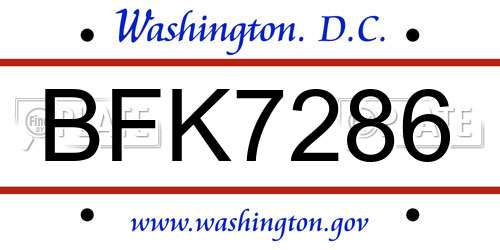 BFK7286 District Of Columbia License Plate