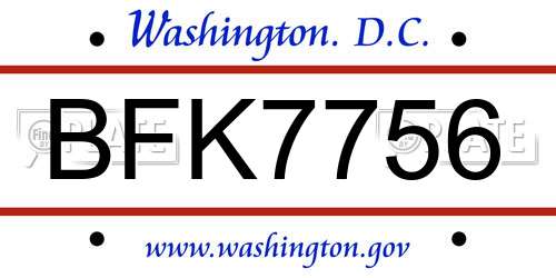 BFK7756 District Of Columbia License Plate
