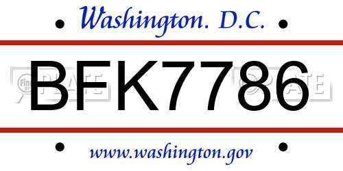 BFK7786 District Of Columbia License Plate