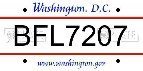 BFL7207 District Of Columbia License Plate