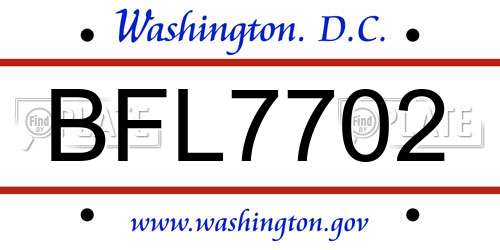 BFL7702 District Of Columbia License Plate
