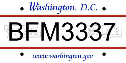 BFM3337 District Of Columbia License Plate