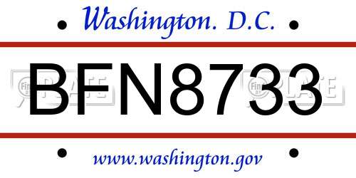 BFN8733 District Of Columbia License Plate