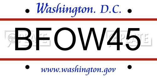 BFOW45 District Of Columbia License Plate