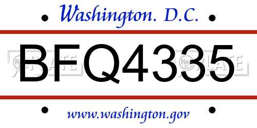 BFQ4335 District Of Columbia License Plate