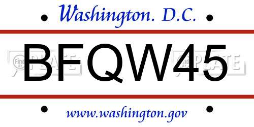 BFQW45 District Of Columbia License Plate