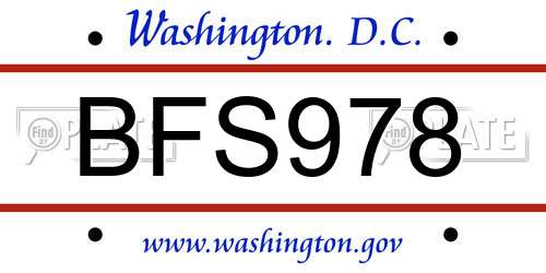 BFS978 District Of Columbia License Plate