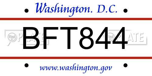BFT844 District Of Columbia License Plate