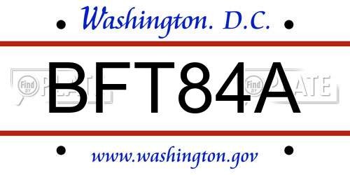BFT84A District Of Columbia License Plate